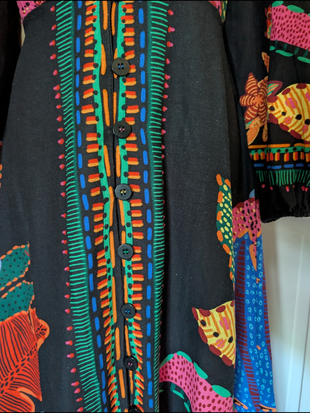 Farm Rio Black Cool Leopards Linen Blend V-Neck Maxi Dress Small Boho Resort - Picture 9 of 12
